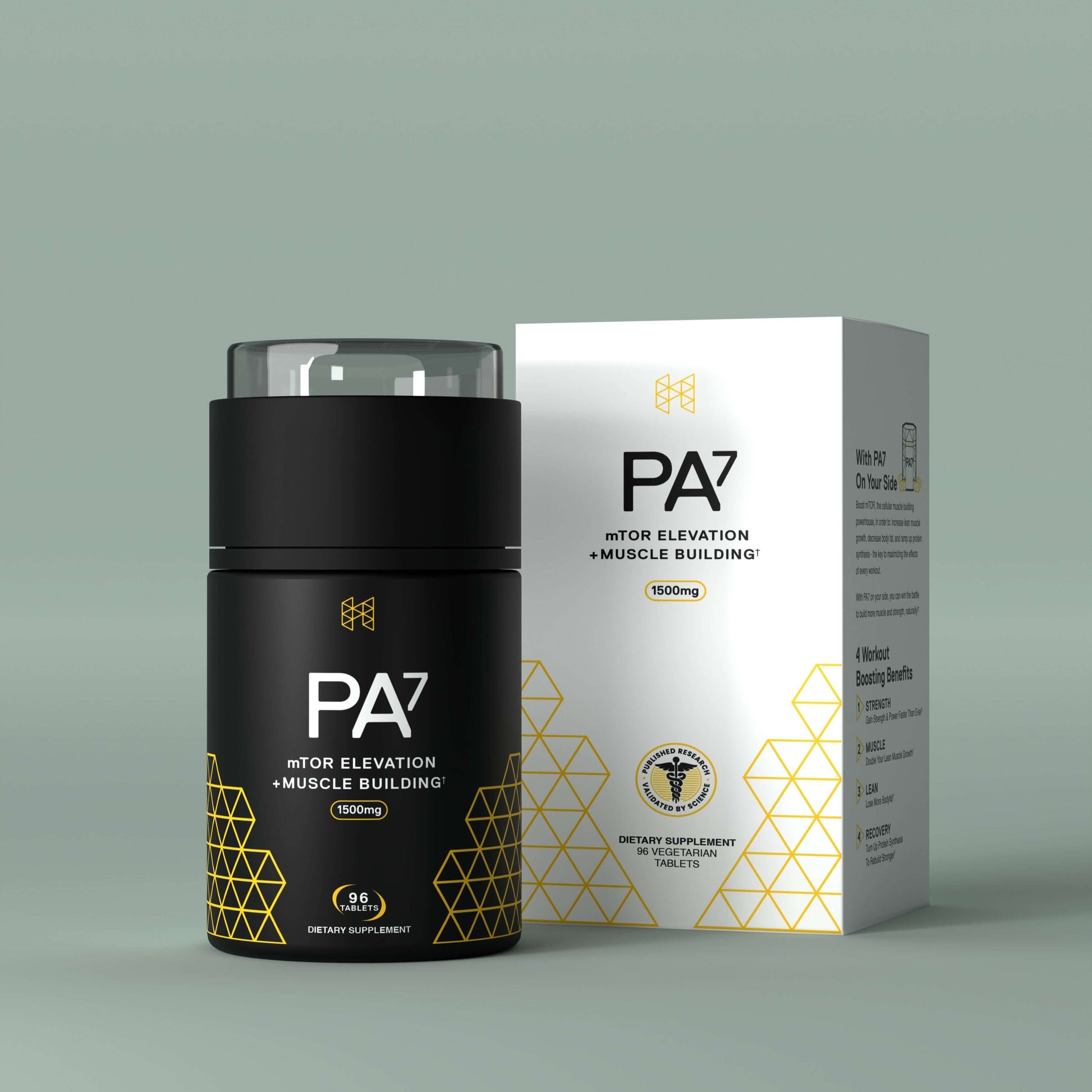 King Supreme Stack PA7 supplement bottle and box for muscle building and strength enhancement.