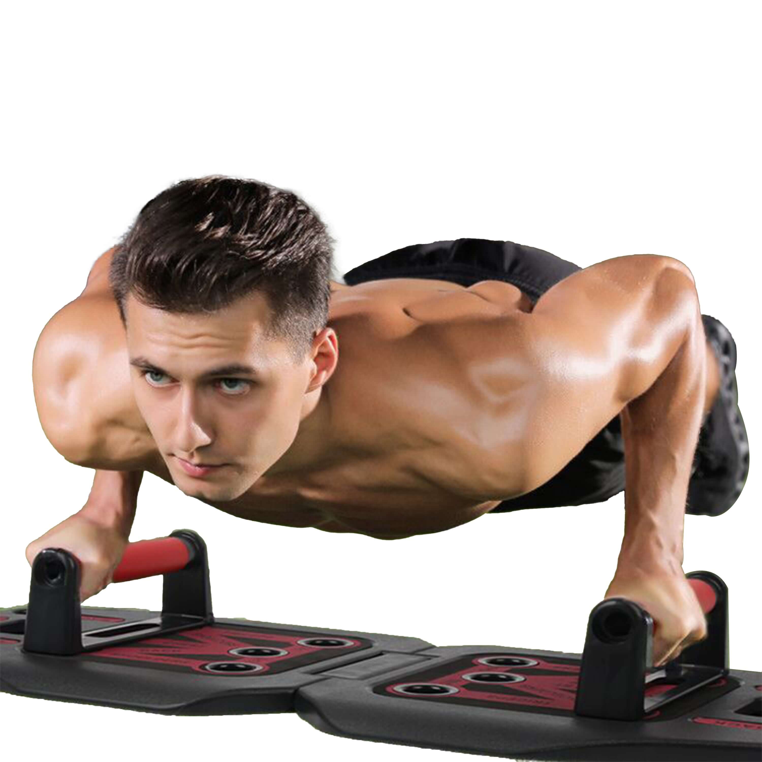 9 in 1 Push Up Rack Board System Fitness Workout in action with a man performing push-ups.