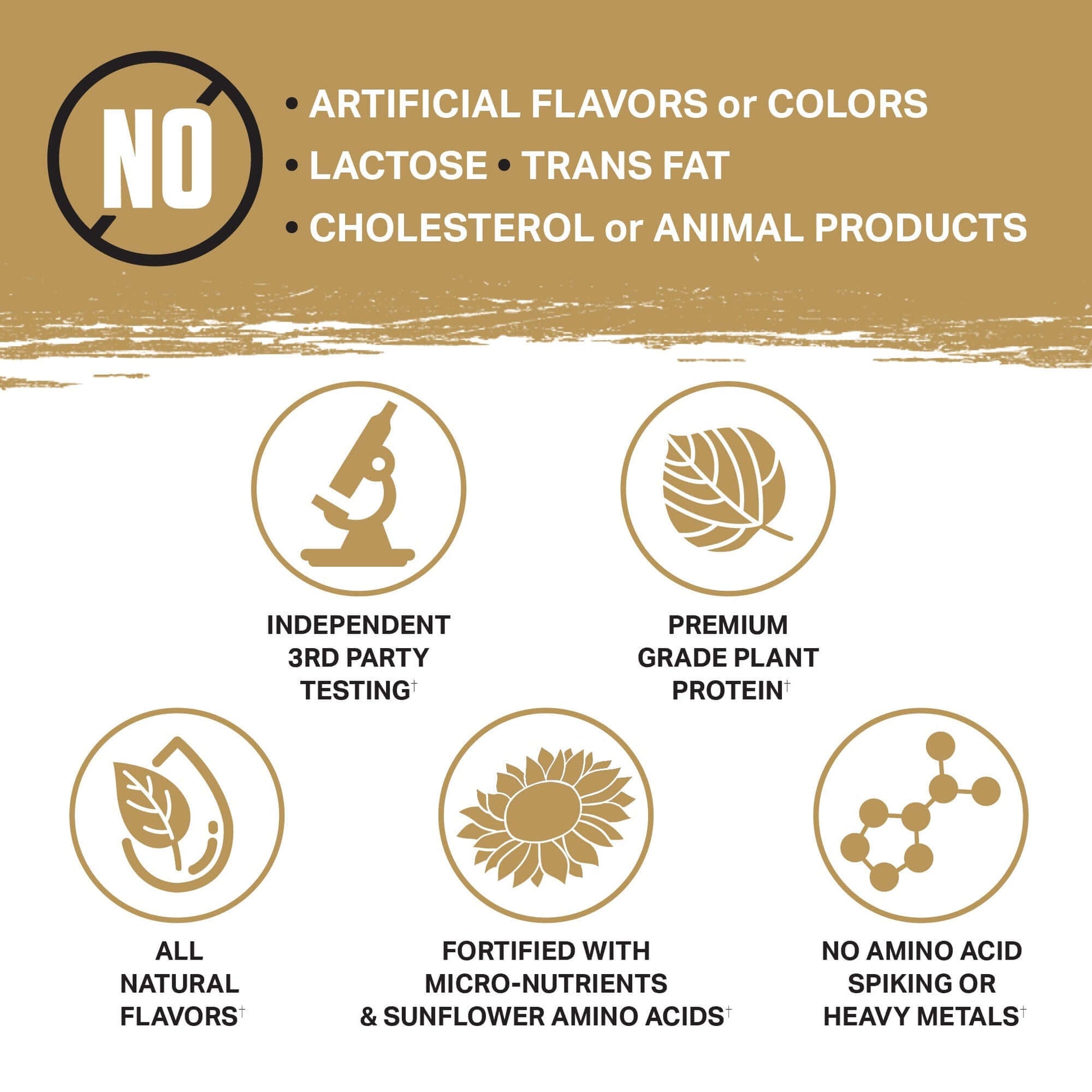 Planta - Premium Plant Protein product benefits highlighting no artificial flavors, lactose, trans fat, or animal products.