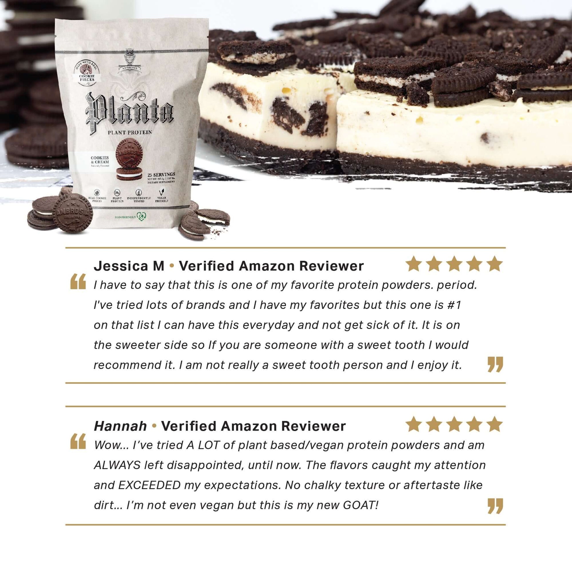 Planta - Premium Plant Protein reviews featuring positive feedback from users enjoying the product.