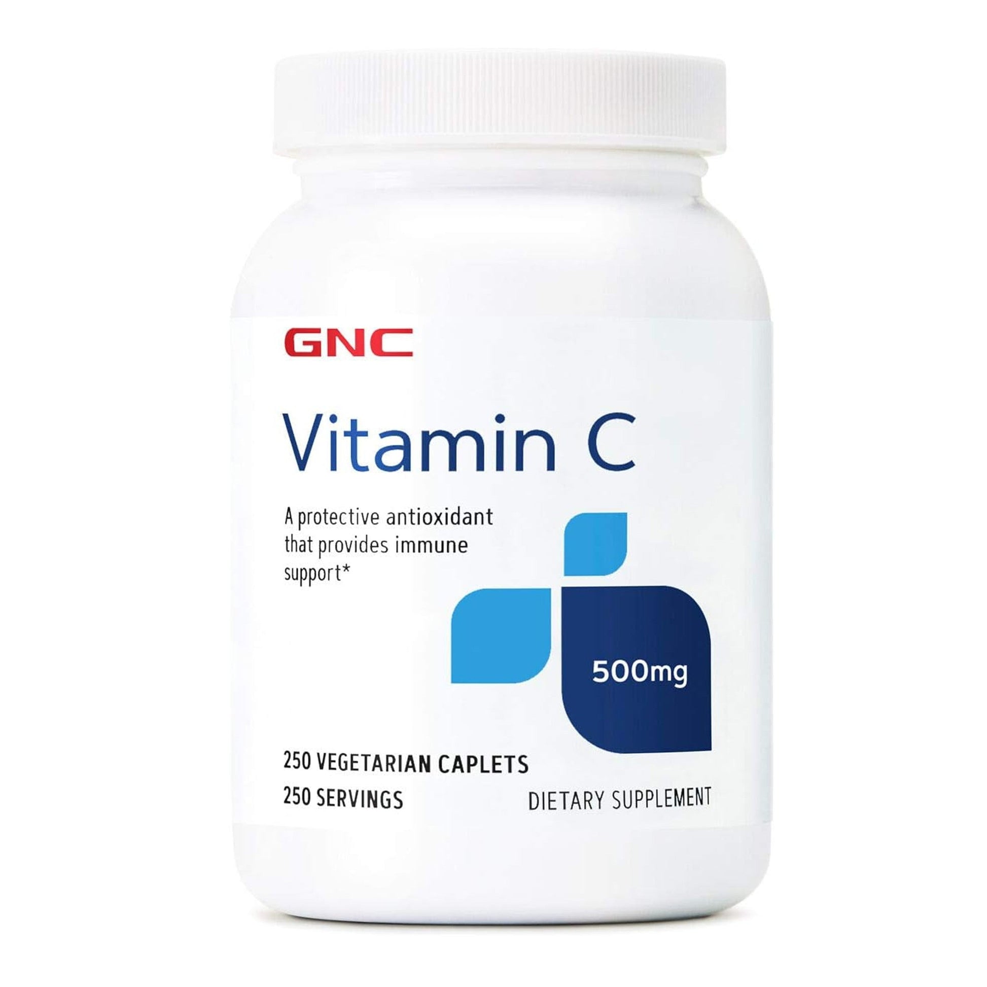 GNC Vitamin C 500mg 250 Caplets bottle, protective antioxidant for immune support and overall wellness.