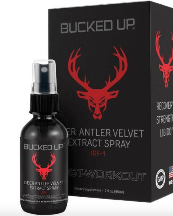 Bucked Up Deer Antler Velvet Spray Recovery & Performance Support for muscle growth and recovery.