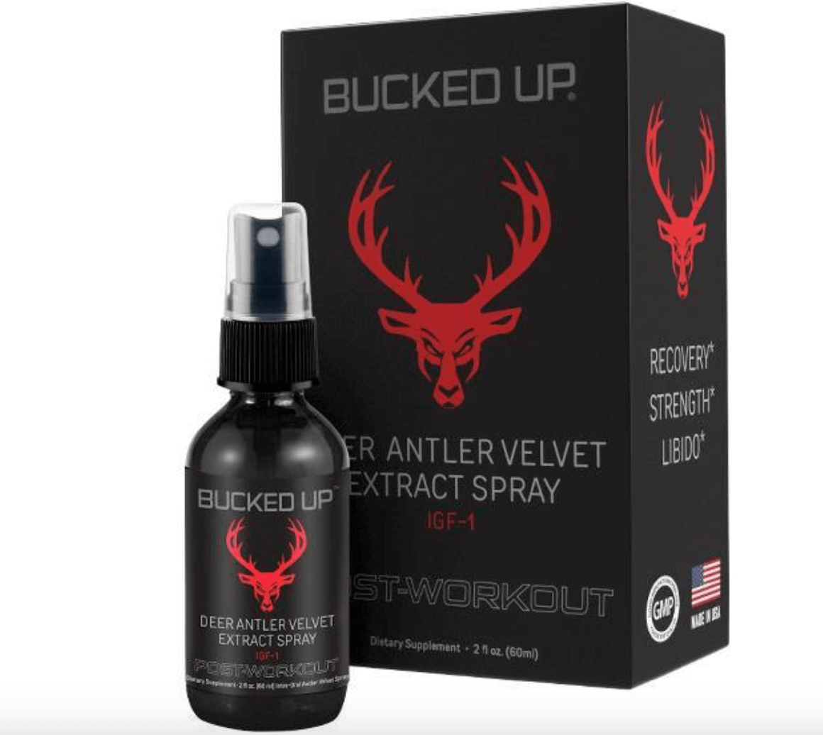 Bucked Up Deer Antler Velvet Spray Recovery & Performance Support for muscle growth and recovery.