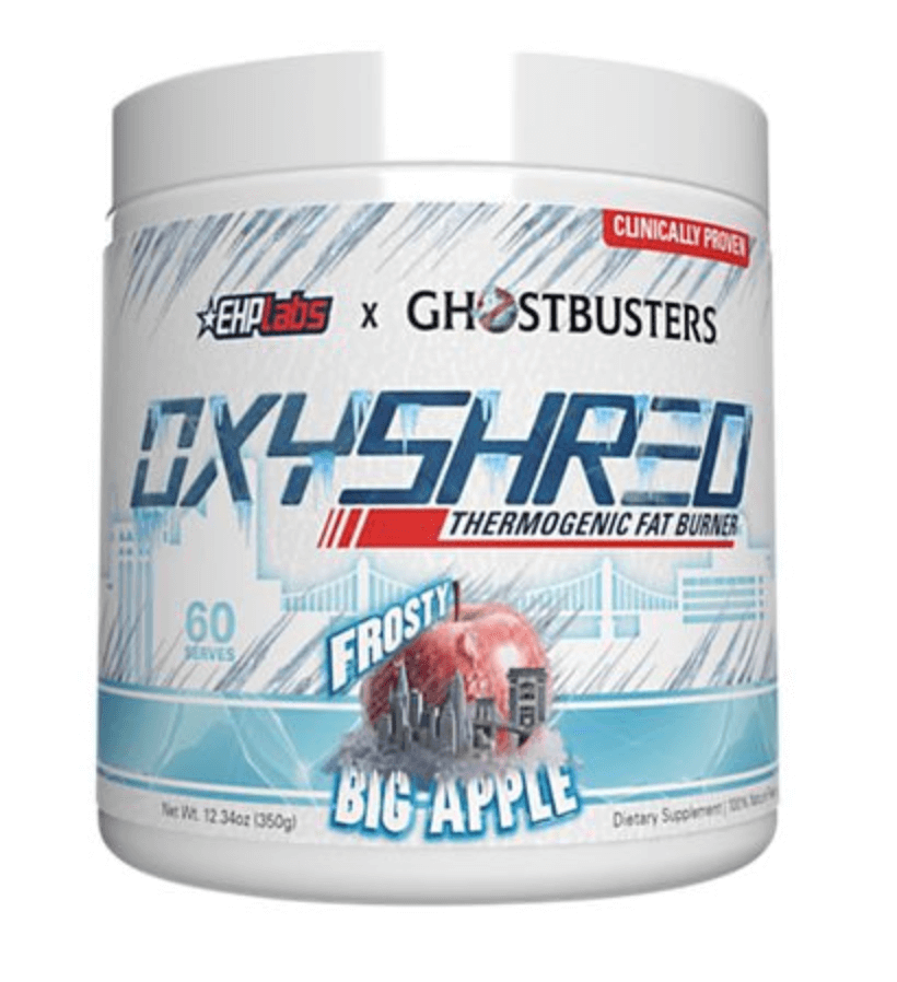 EHP Labs OxyShred Thermogenic Fat Burner Energy Focus in Frosty Big Apple flavor, 60 servings container.