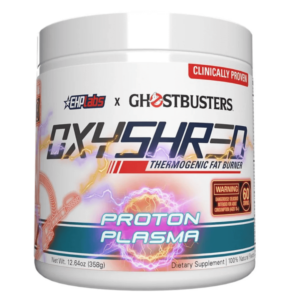 EHP Labs OxyShred Thermogenic Fat Burner – Energy Focus in Proton Plasma flavor, 60 servings, dietary supplement.