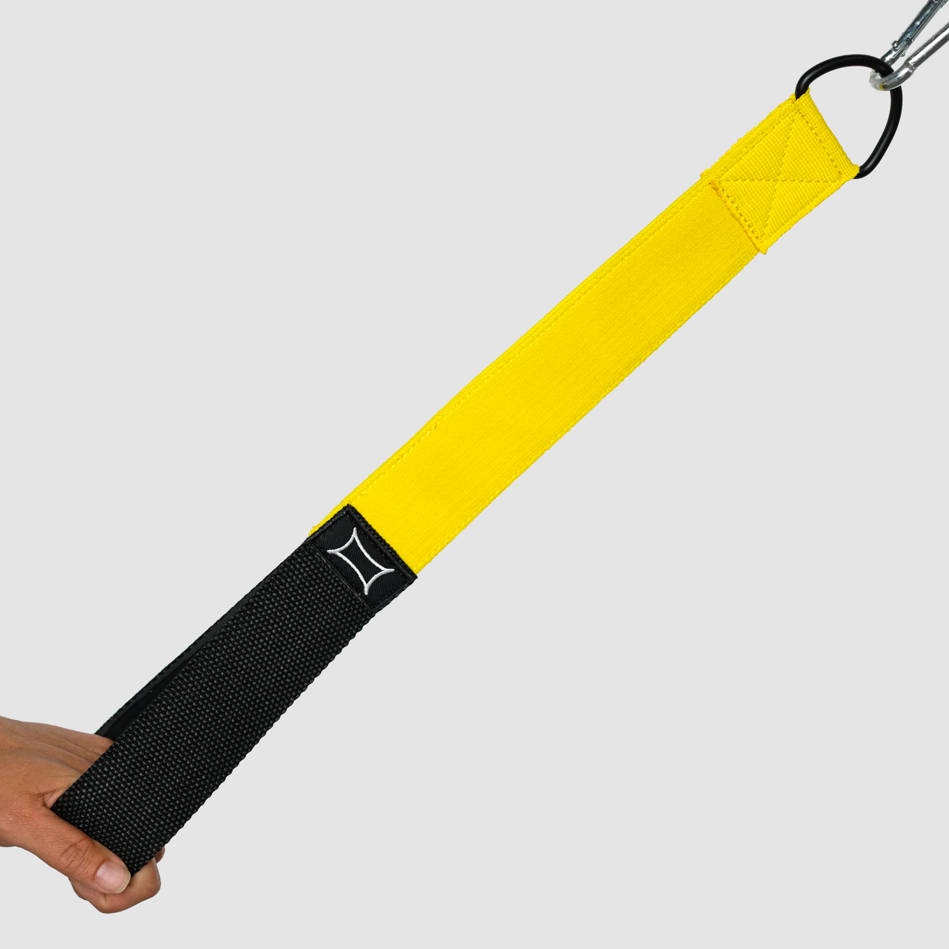 Single Hand Shake Strap with black and yellow design, ideal for secure gripping and support.