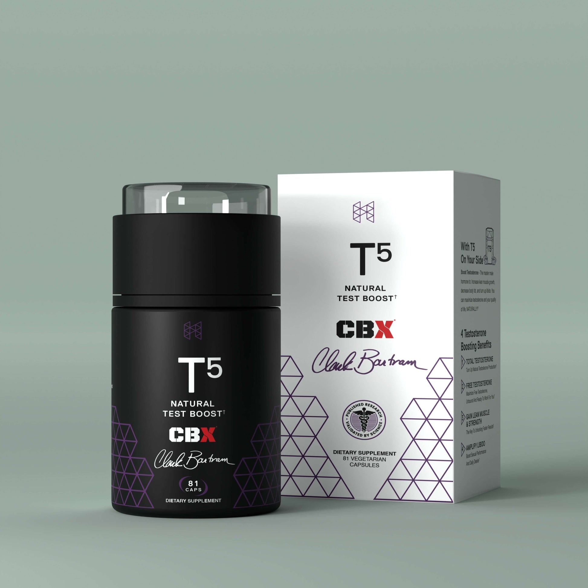T5 Natural Test Booster product packaging and bottle displayed on a soft background