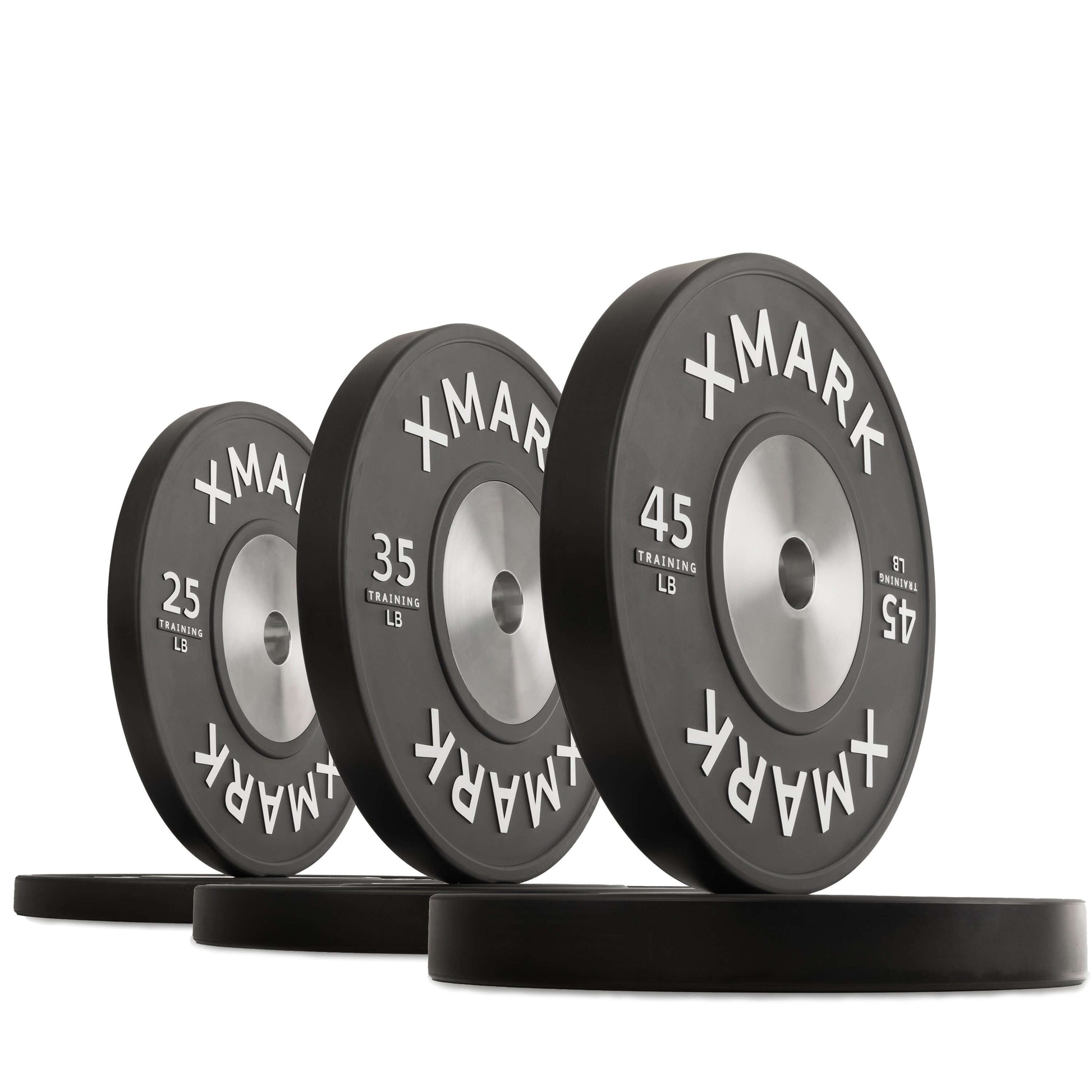 Black Premium IWF Training Bumpers LB Pairs and Sets displayed in varying weights of 25, 35, and 45 lbs.
