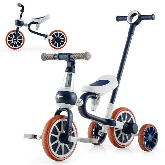 4-in-1 Kids Trike Bike with Adjustable Parent Push Handle and Seat Height-Navy-0
