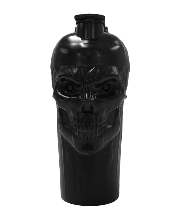 The Curse Skull Shaker featuring a black skull design with a screw-on lid, perfect for your gym sessions.