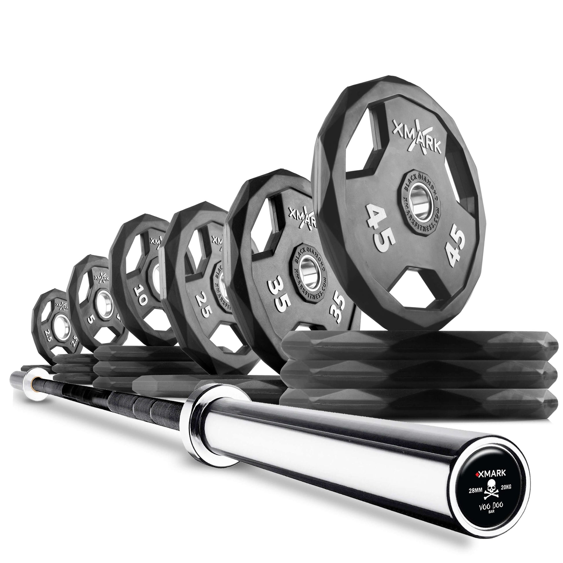 Black Diamond Olympic Weight Plates and Olympic Barbell Sets featuring various weight plates and barbell.