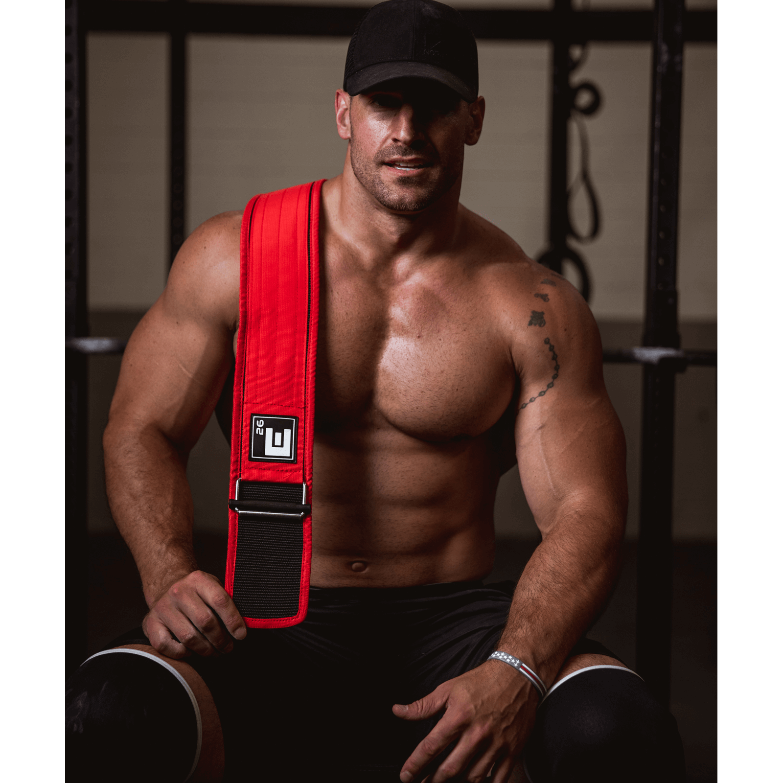 Athlete showcasing the Self Locking Weightlifting Belt during a workout in a gym setting.