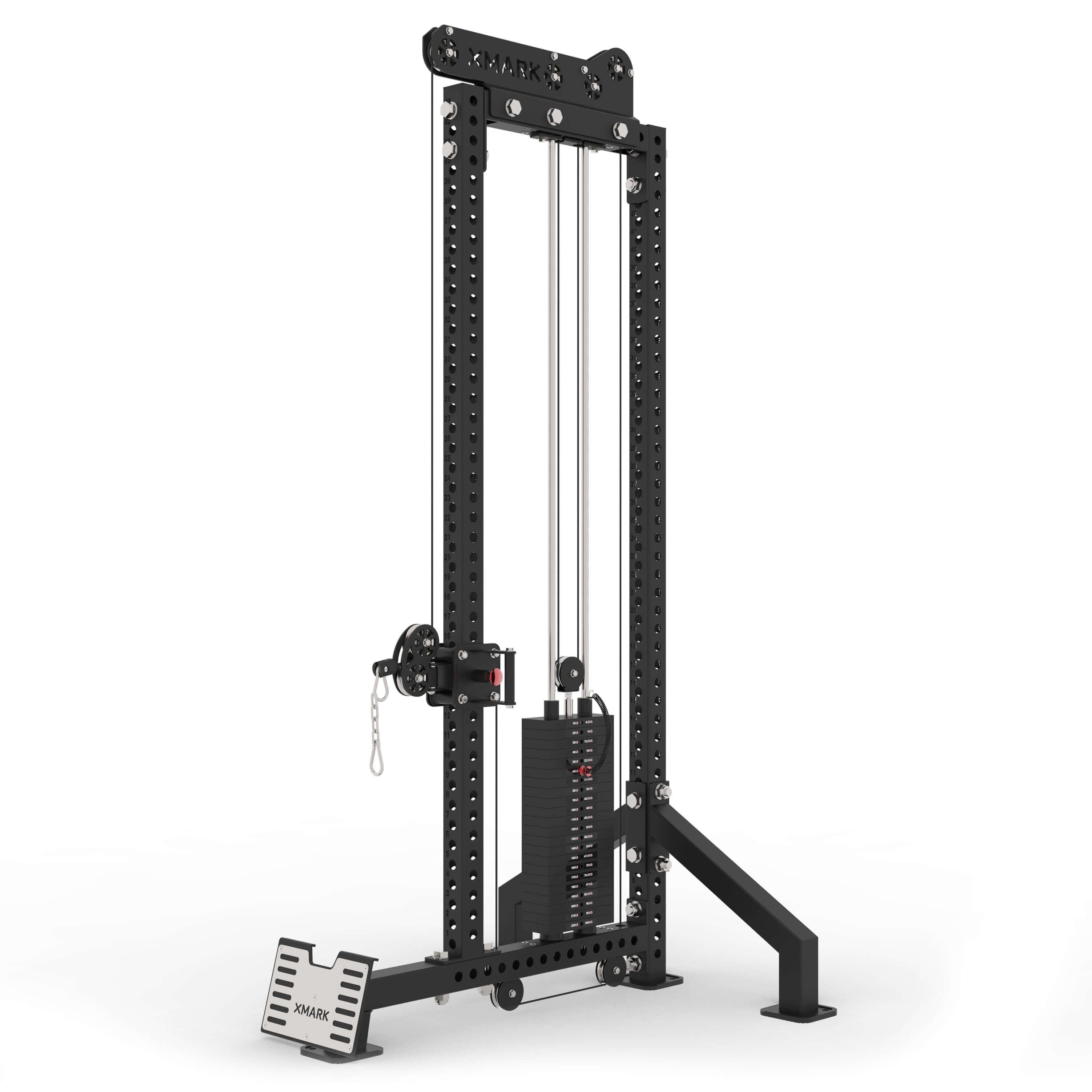 Commercial Single-Stack Functional Trainer Low Row Cable Attachments with rugged steel frame and adjustable weight stack.