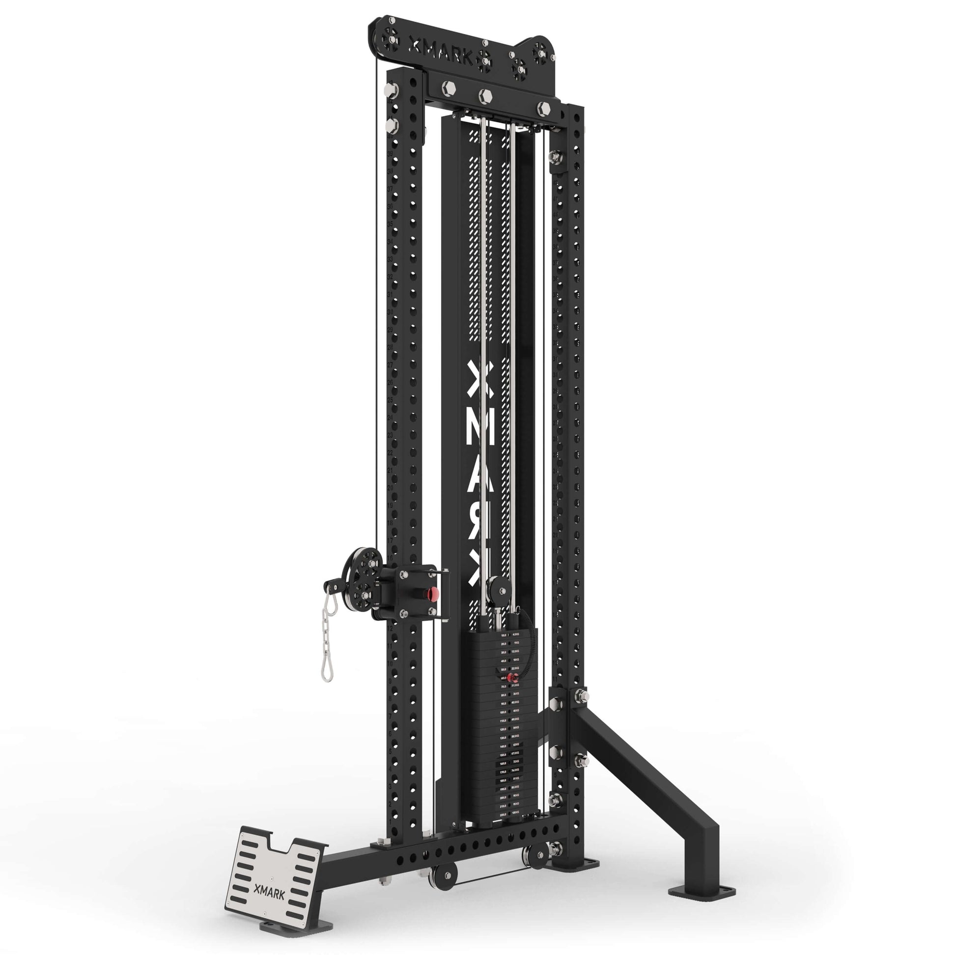 Commercial Single-Stack Functional Trainer Low Row Cable Attachments with rugged steel frame and professional design.