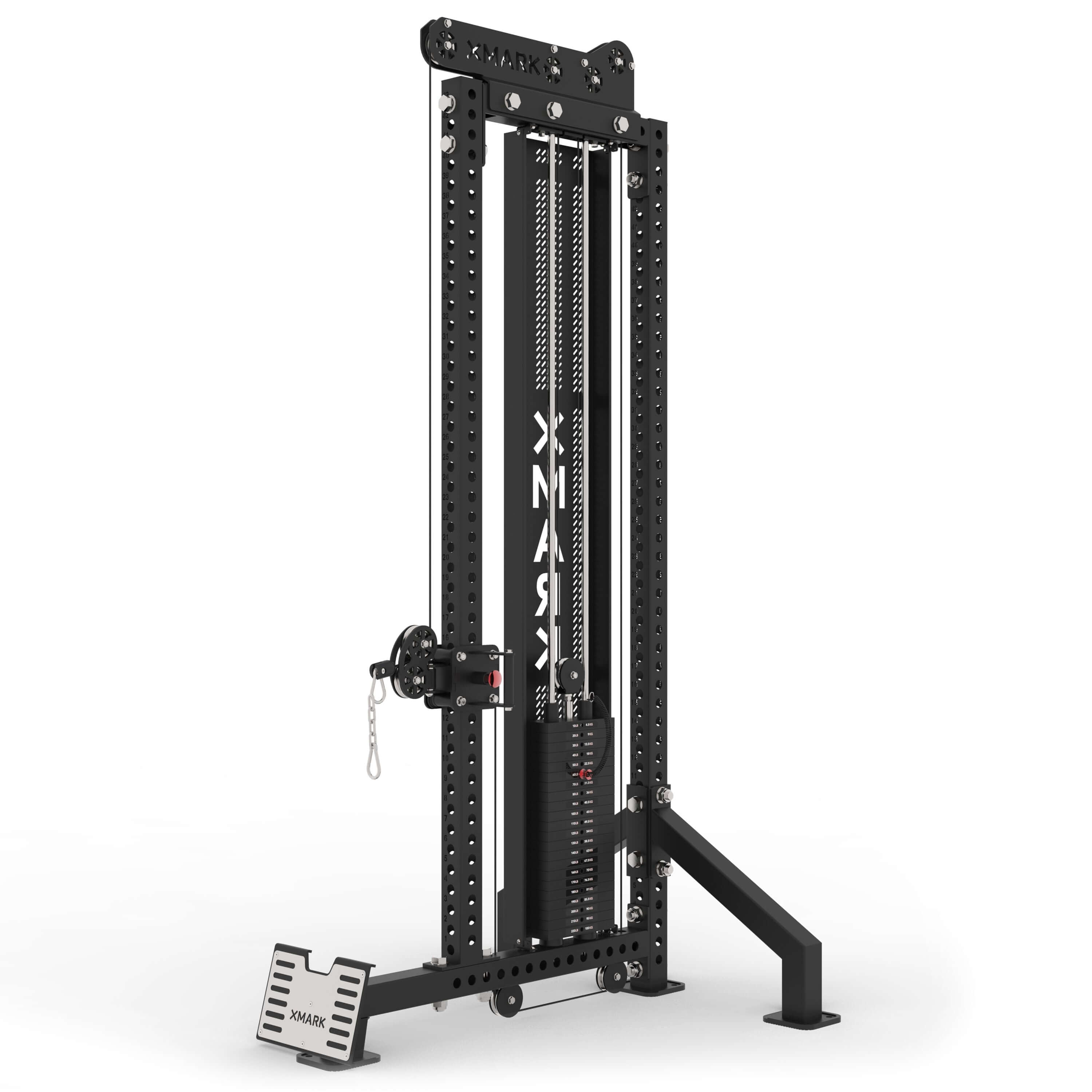 Commercial Single-Stack Functional Trainer Low Row Cable Attachments with rugged steel frame and professional design.