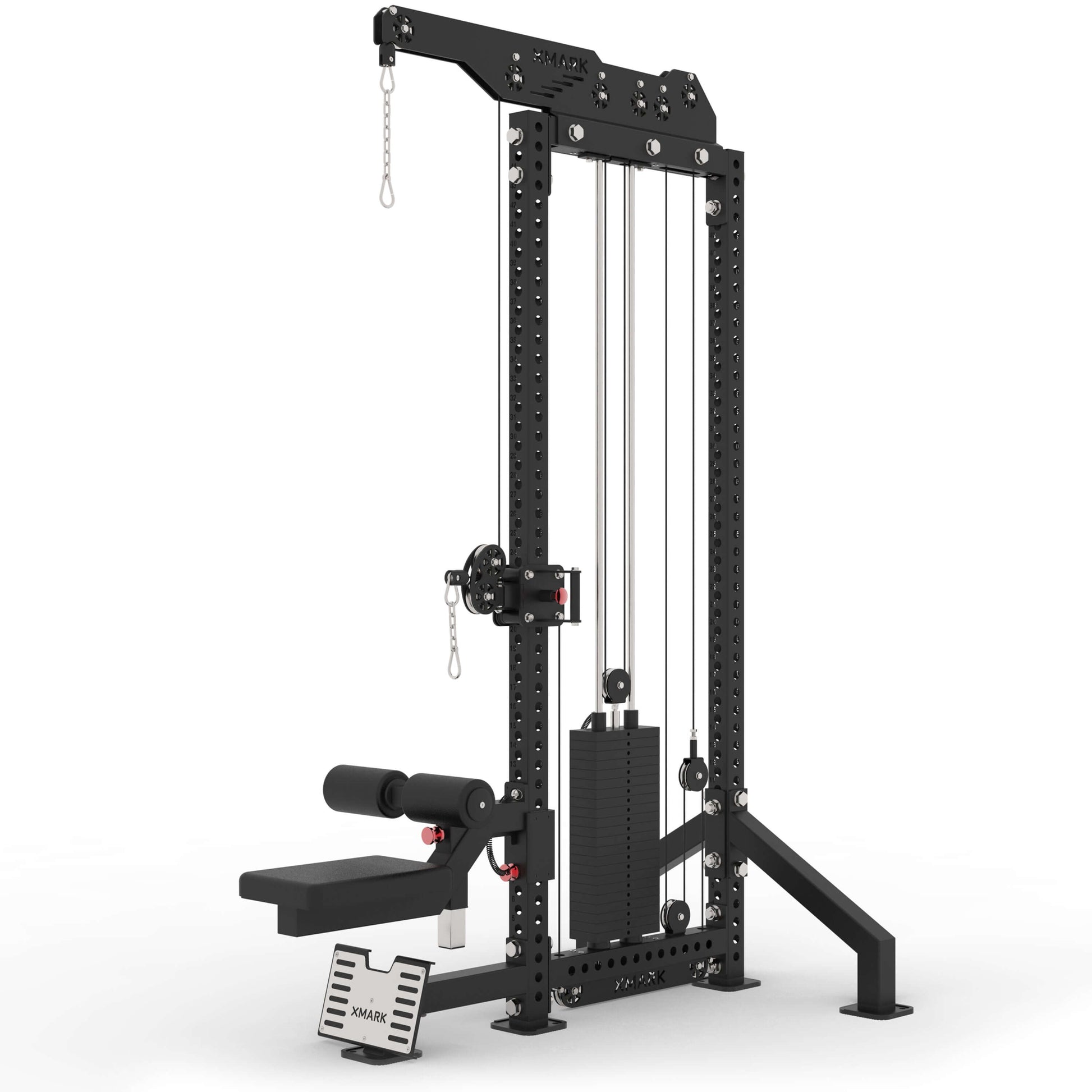 Commercial Lat Pulldown and Low Row Single Stack Functional Trainer with heavy-duty steel construction and 220-pound weight stack.