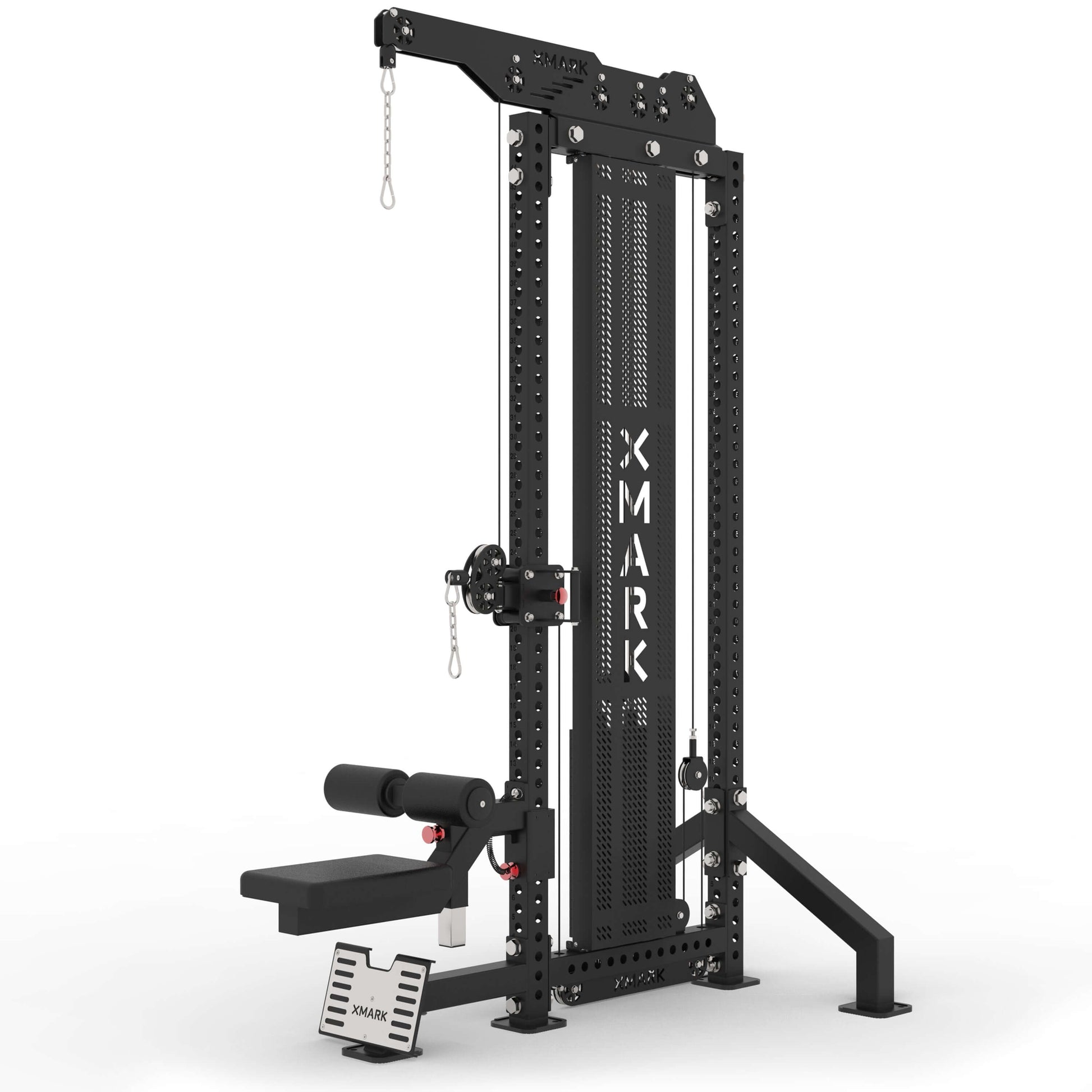 Commercial Lat Pulldown and Low Row Single Stack Functional Trainer with heavy-duty steel construction and adjustable features.