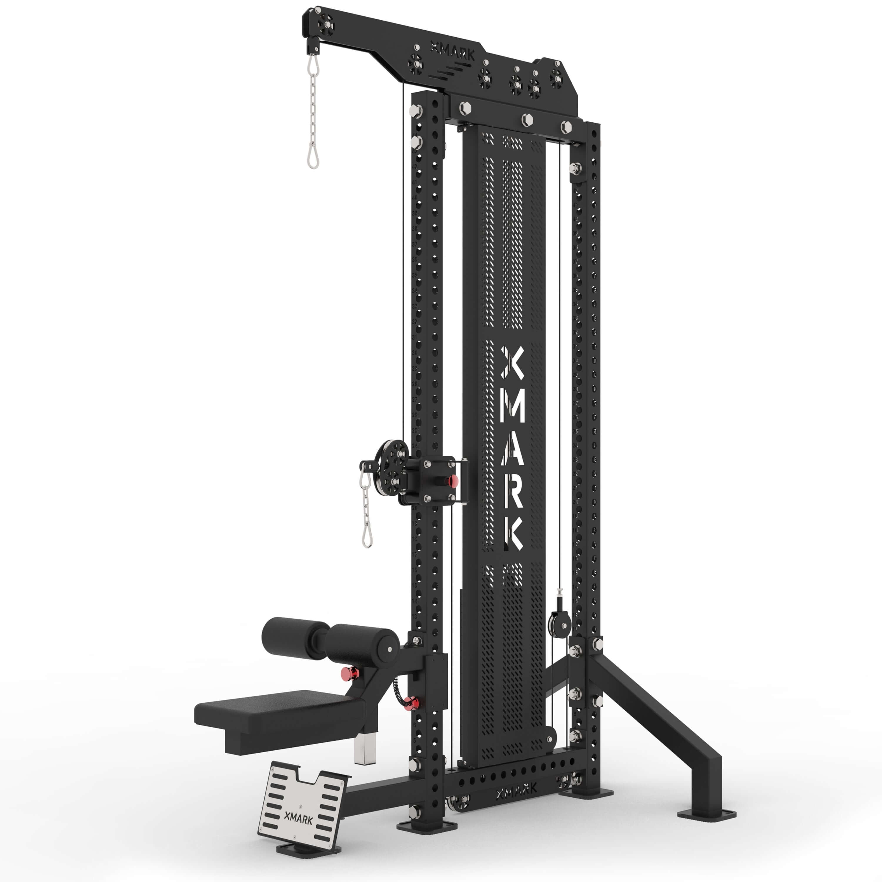 Commercial Lat Pulldown and Low Row Single Stack Functional Trainer with heavy-duty steel construction and adjustable features.
