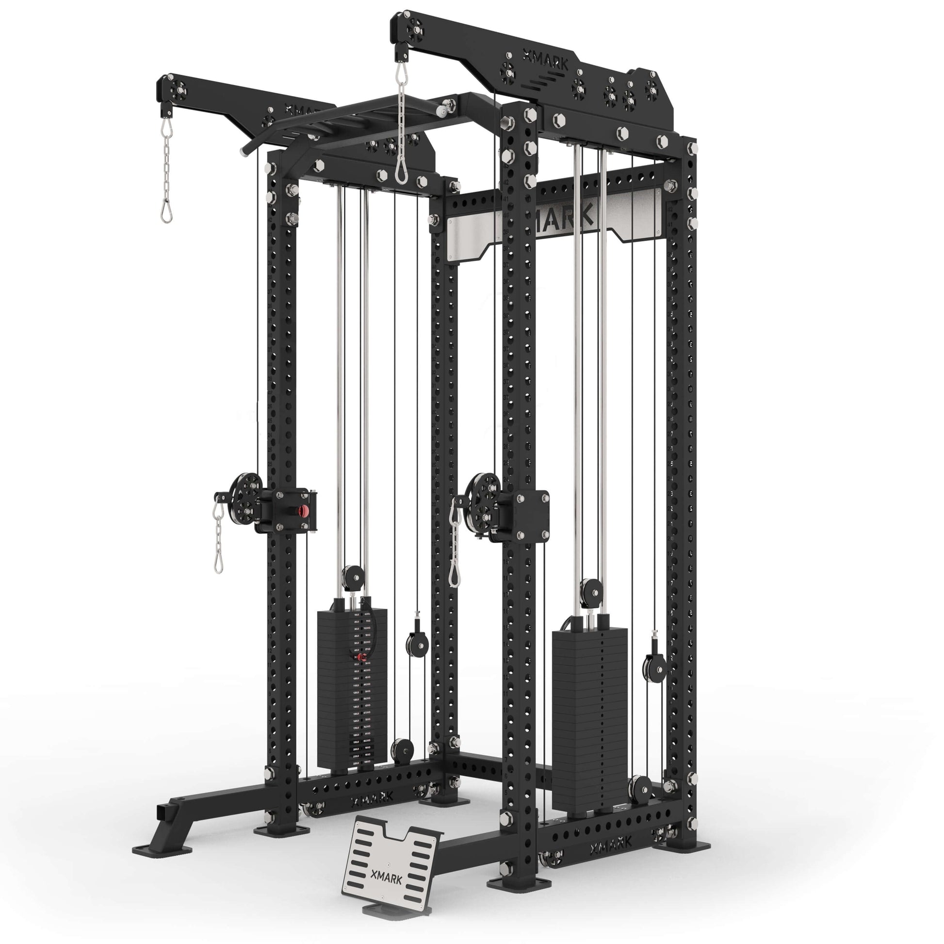 Commercial Half Rack Functional Trainer with Lat Pulldown and Low Row for quality workout performance.