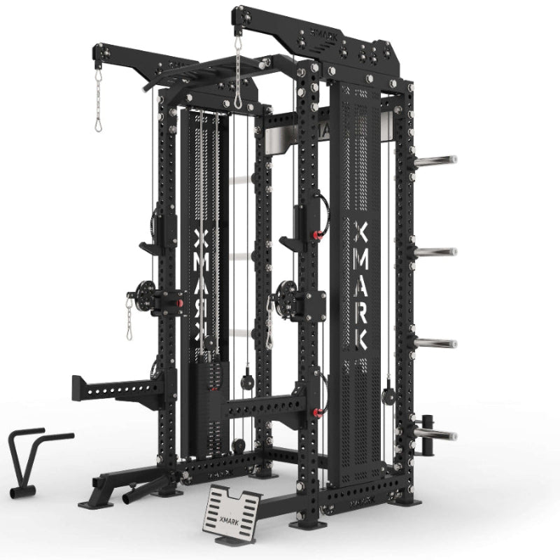 Commercial Half Rack Functional Trainer, Dual 220-Pound Stacks with heavy-duty steel frame and complete attachment set.