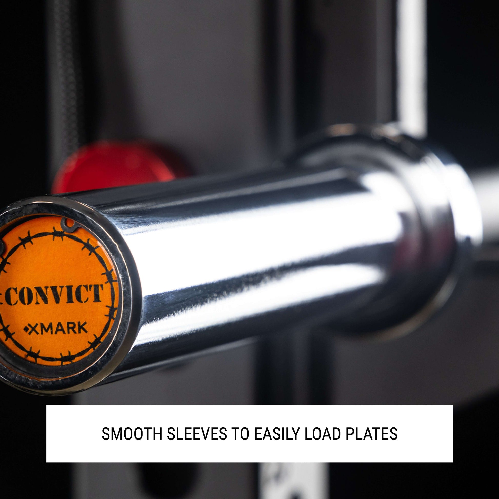 Convict 6ft Rackable Curl Bar with smooth sleeves for easy plate loading, designed for secure fit in power racks.