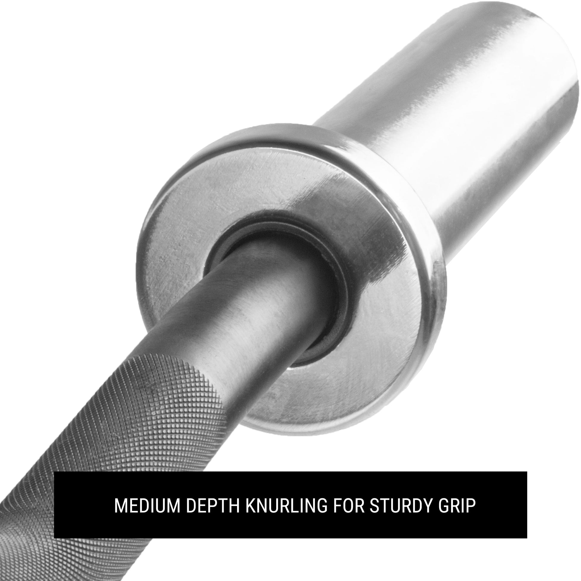 Close-up of Black EZ Curl Bar Fits Olympic Plates showing medium depth knurling for a sturdy grip.