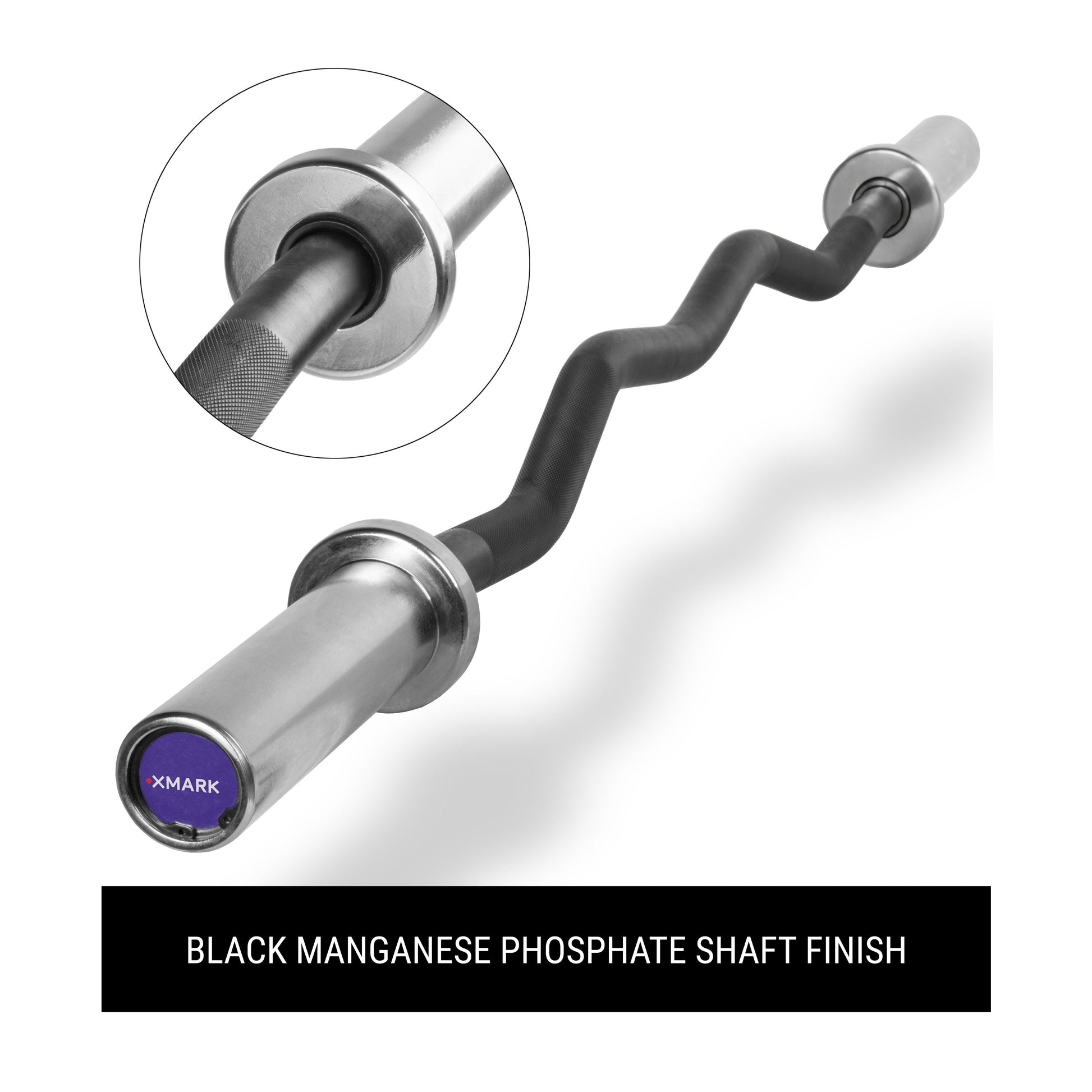 Black EZ Curl Bar Fits Olympic Plates with black manganese phosphate shaft finish.