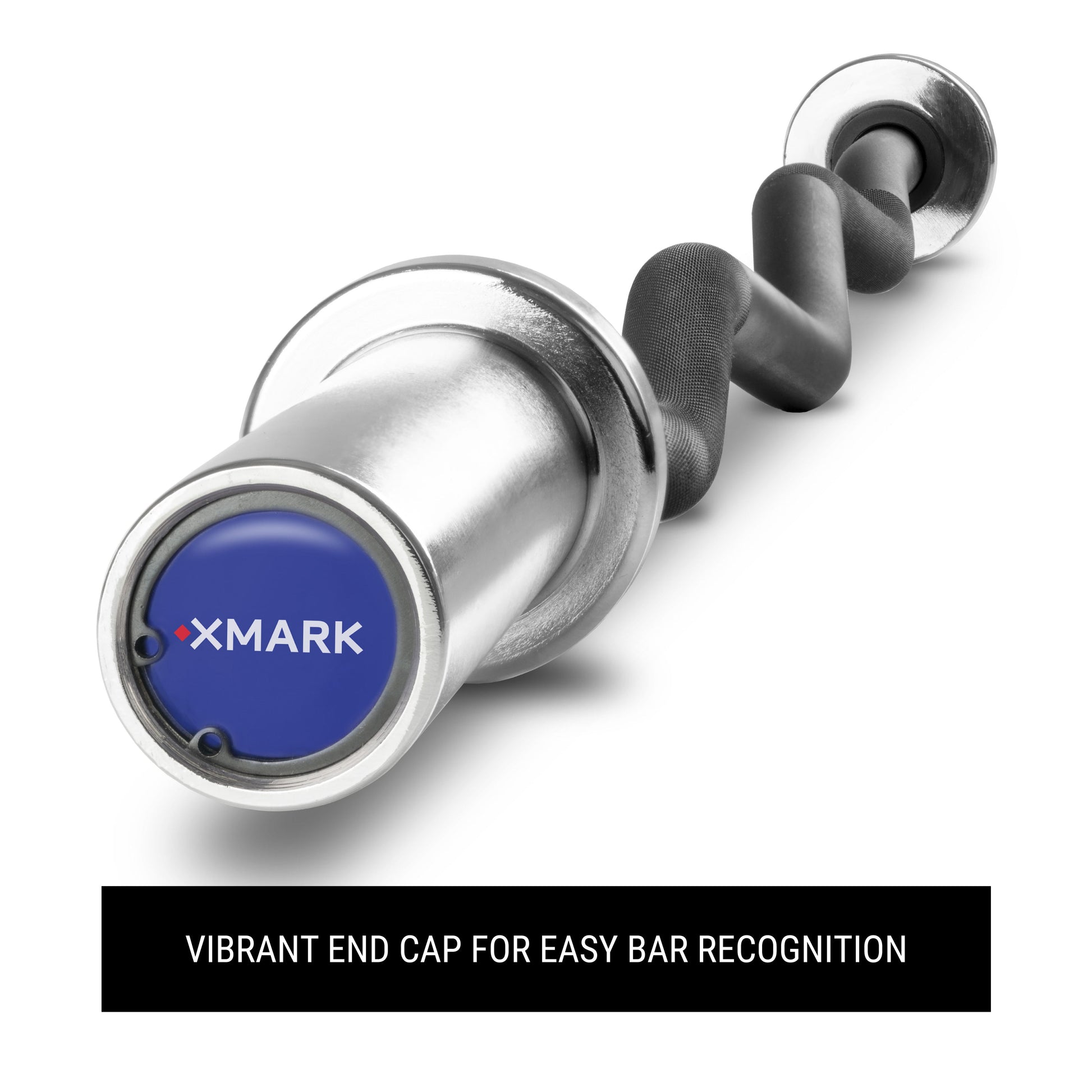 Vibrant end cap design of the Black EZ Curl Bar Fits Olympic Plates for easy recognition during workouts.