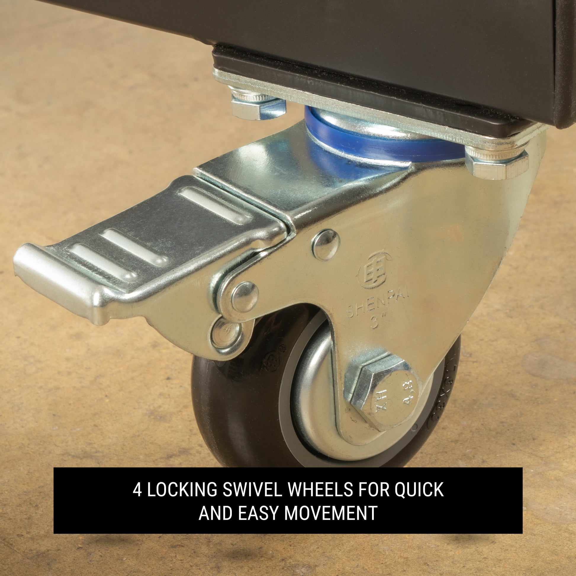 Commercial Olympic Weight Plate Tree on Castors with Dual Bar Holders, featuring 4 locking swivel wheels for easy movement.