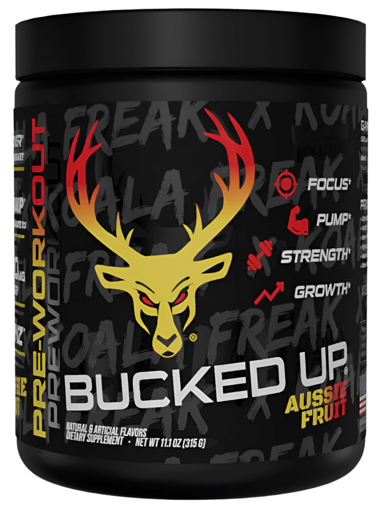 Bucked Up Pre-Workout - Energy Performance & Focus - Aussie Fruit flavor, designed for focus, pump, strength, and growth.