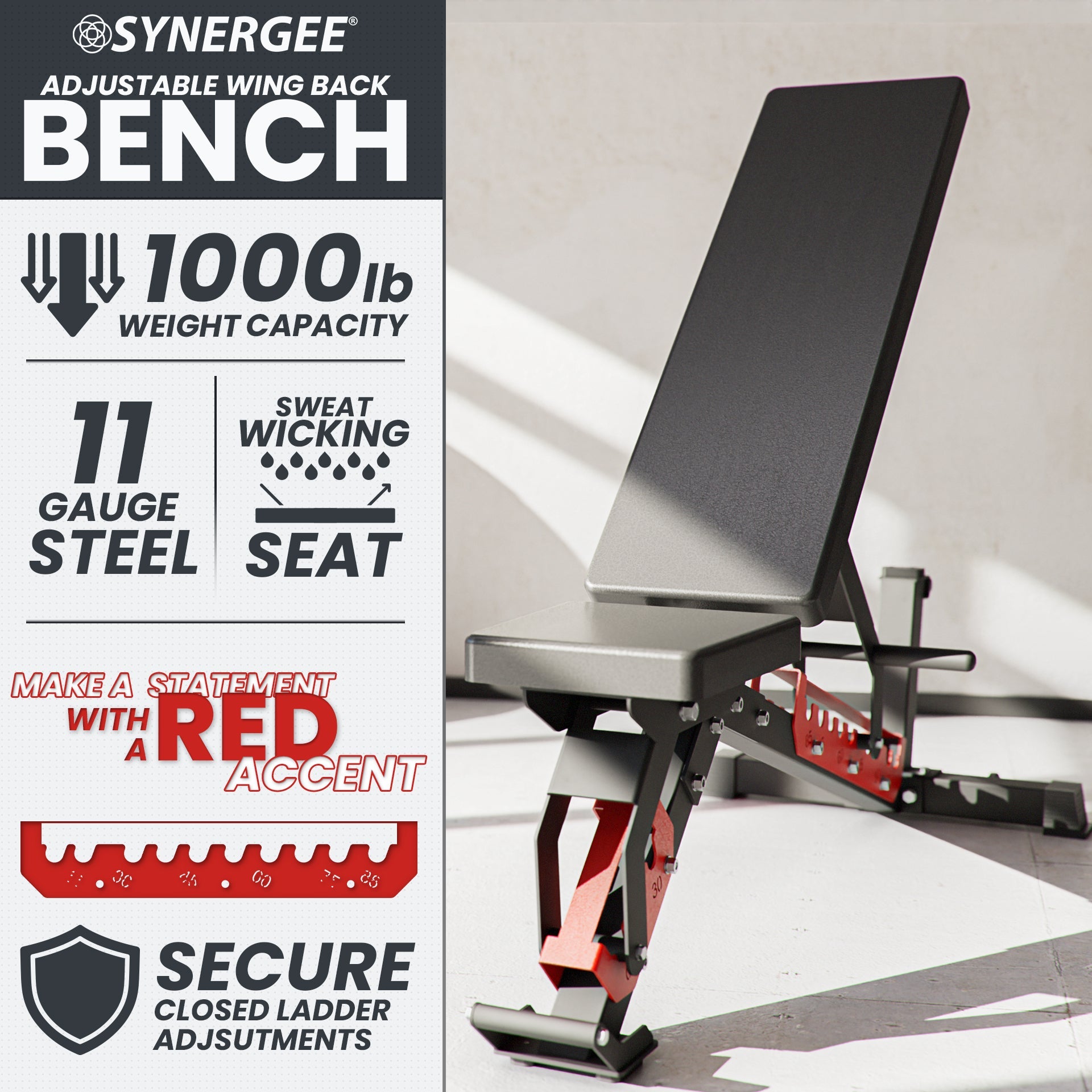 Synergee Adjustable Wing Back Bench