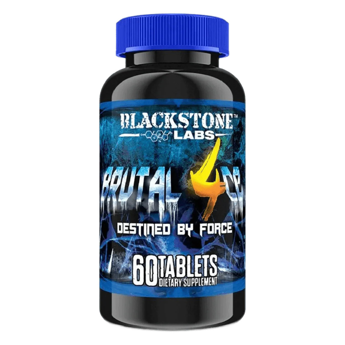 Blackstone Labs Brutal 4ce dietary supplement bottle with 60 tablets for fitness enthusiasts.