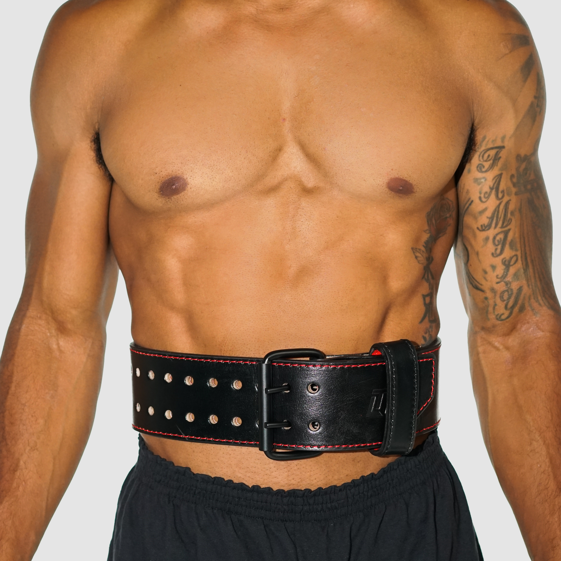 The Bodybuilding Weight Belt worn by a muscular individual, showcasing its durable leather design and secure fit.