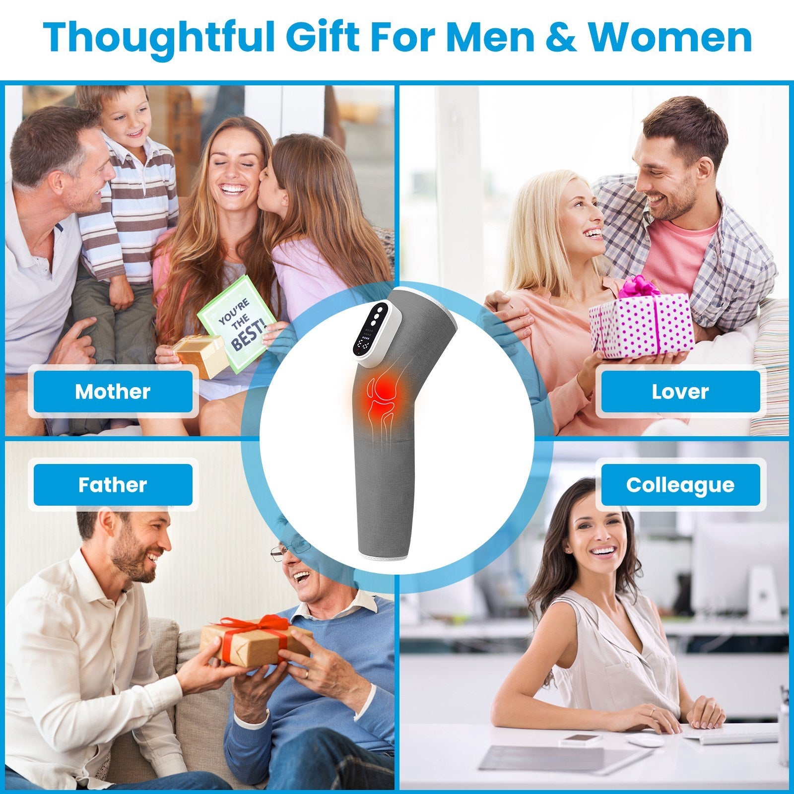 1Pc Cordless Leg Massager Air Compression Massager With Heat Thigh Knee Calf Massager With 3 Modes Adjustable Wrap For Pain Relief gift for men and women