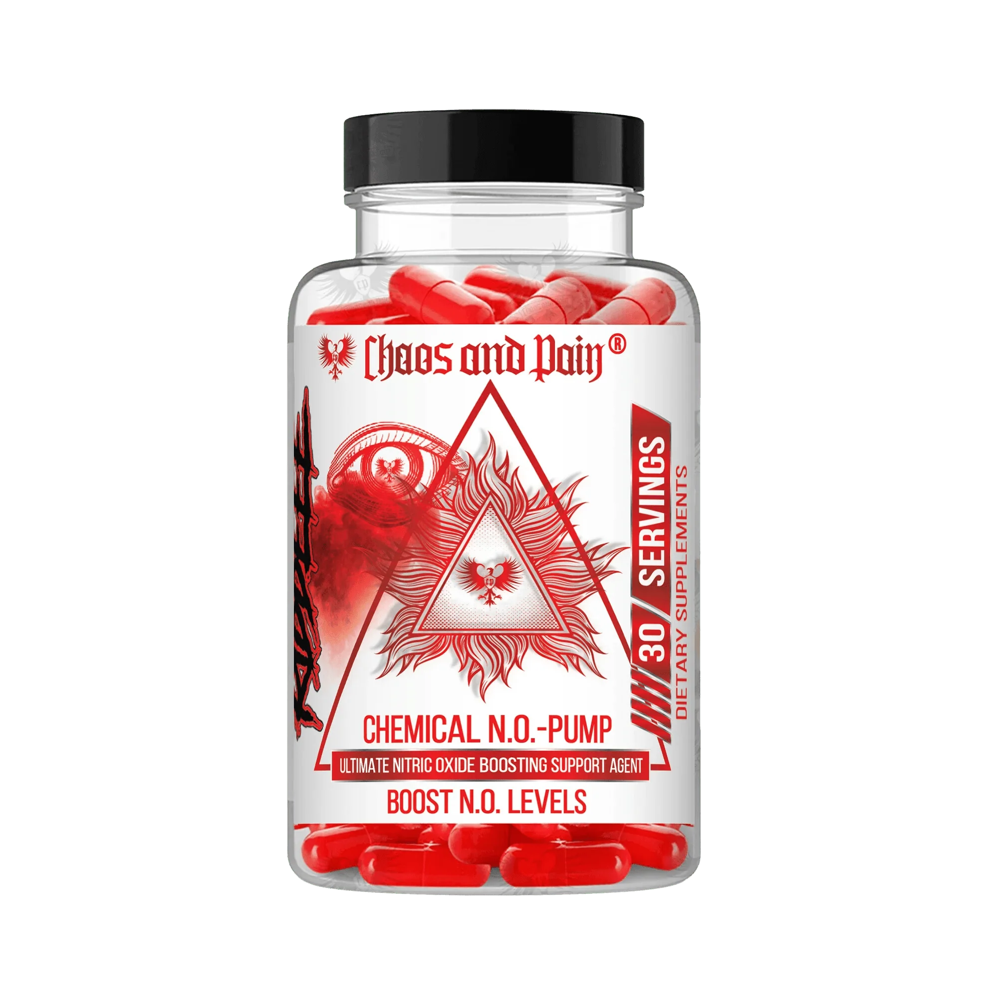 Chaos and Pain Chemical N.O. PUMP capsules for nitric oxide boosting and enhanced workout performance.