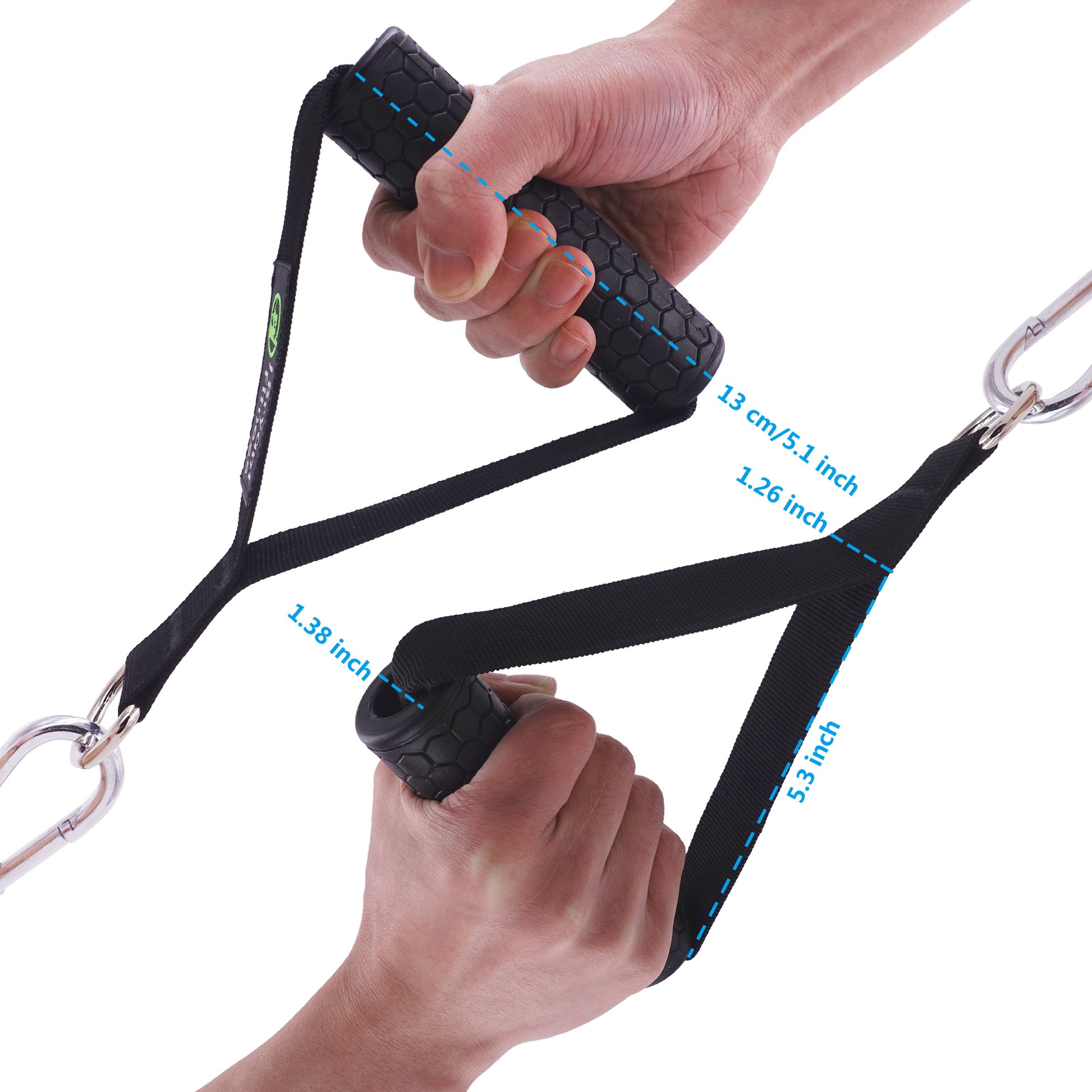 Gym Resistance Bands Handles Anti-slip Grip Strong with TPE grips and comfortable webbing for secure exercise.