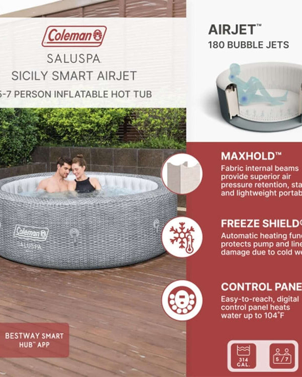 7 Person Gray Inflatable Hot Tub 180 Jets