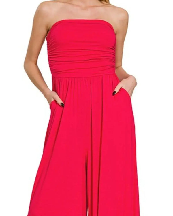 Zenana Double Layered Strapless Tube Top Jumpsuit