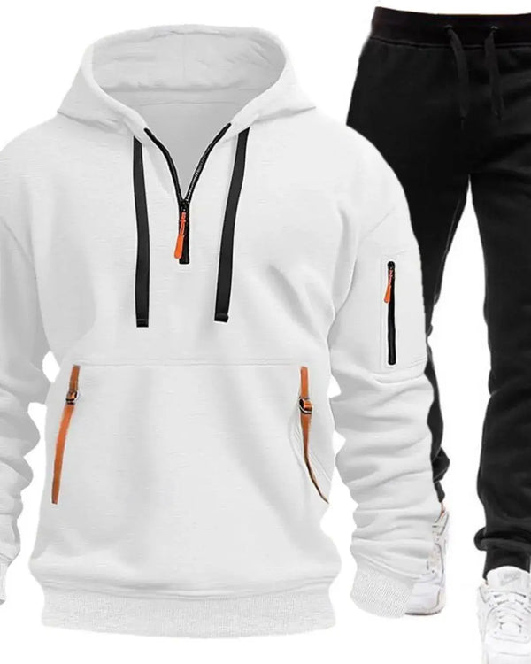 Men's Full Size Drawstring Half Zip Hoodie and Pants Set Plus Size