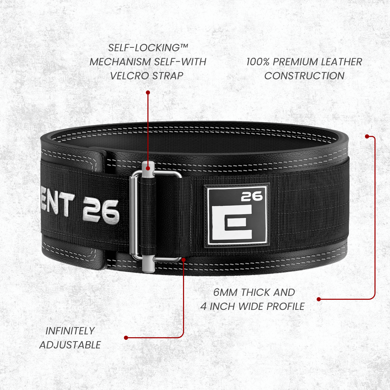 Hybrid Leather Weightlifting Belt with premium leather construction and self-locking mechanism for support.