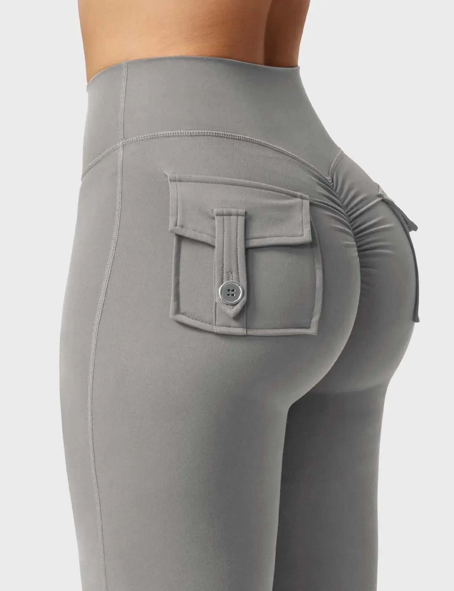Flare Yoga Pants High Waisted Flairé with Pockets showing back pocket detail and snug fit.