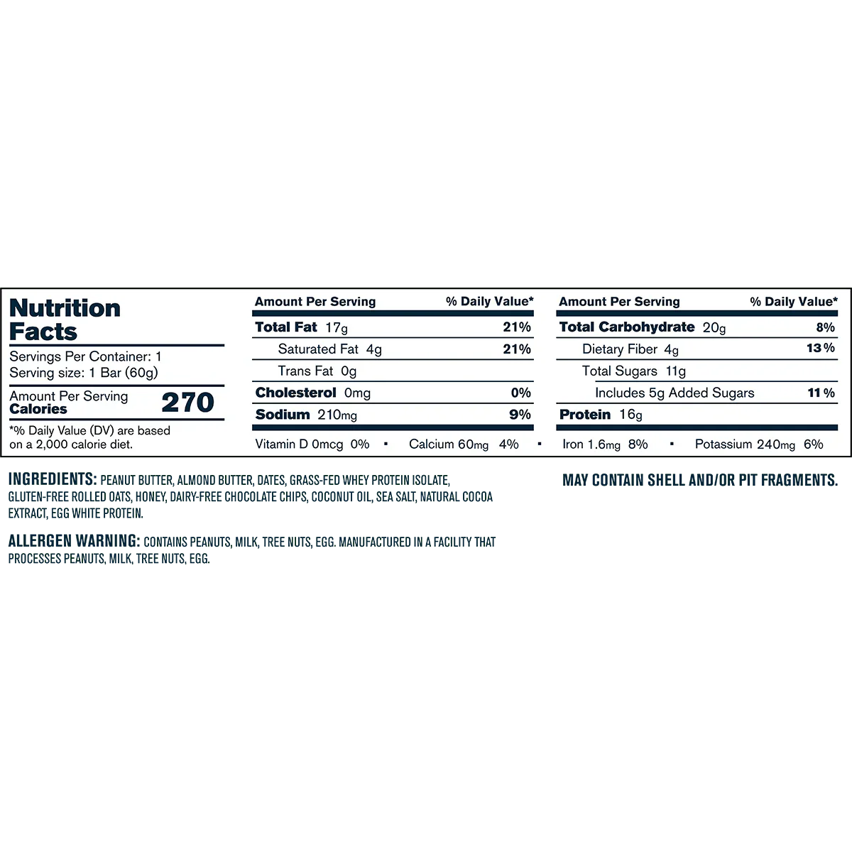 Transparent labs Grass-Fed Protein+ Bar