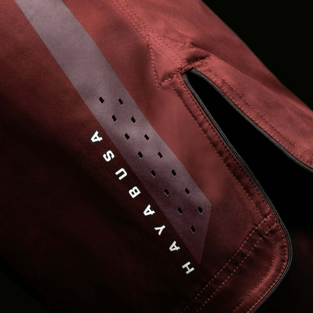 Detail of Hayabusa Core Mid-Thigh Fight Shorts showing fabric texture and logo design