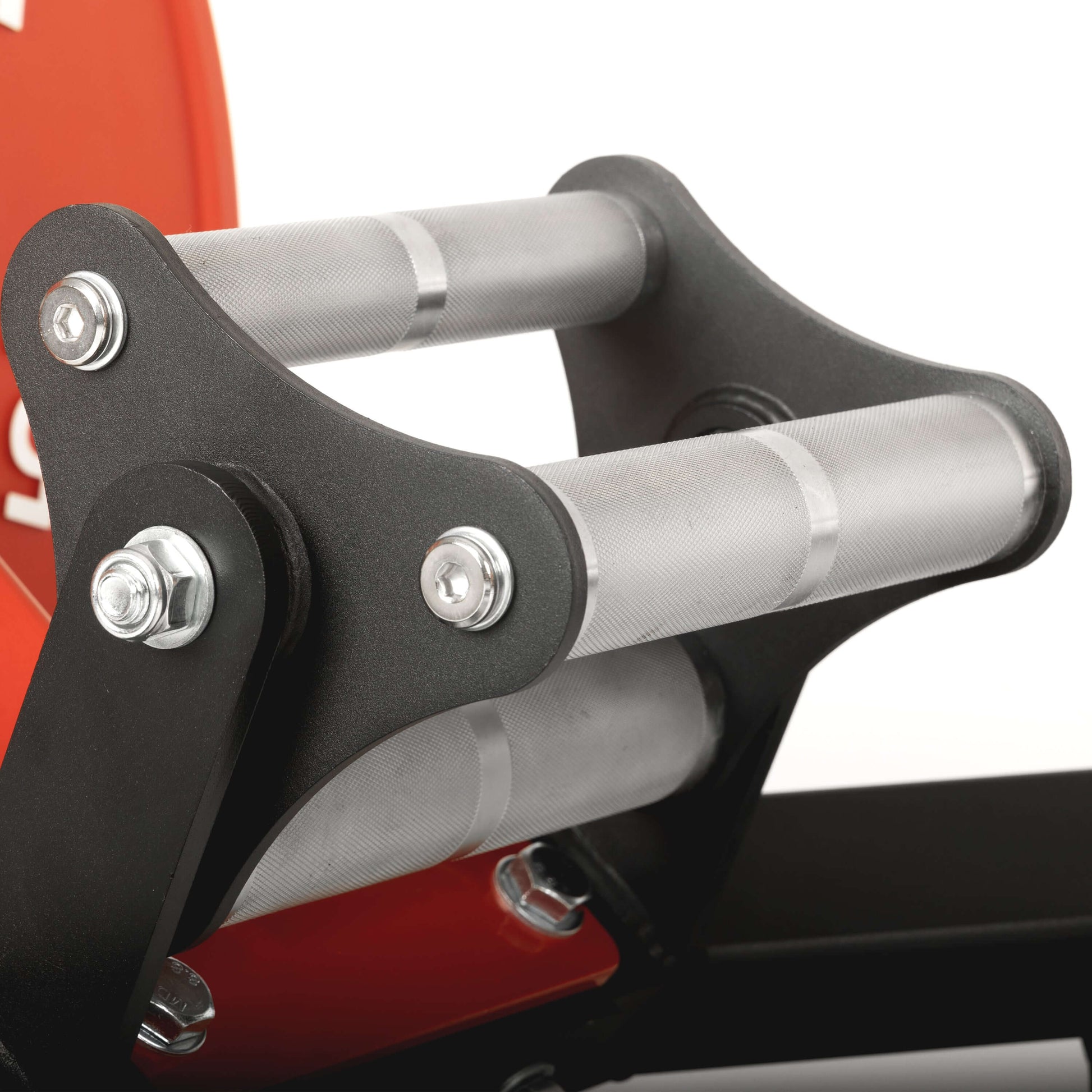 Close-up of the rotating tri-grip handles on the Commercial Open Trap Bar with Rotating Tri-Grip Handles.