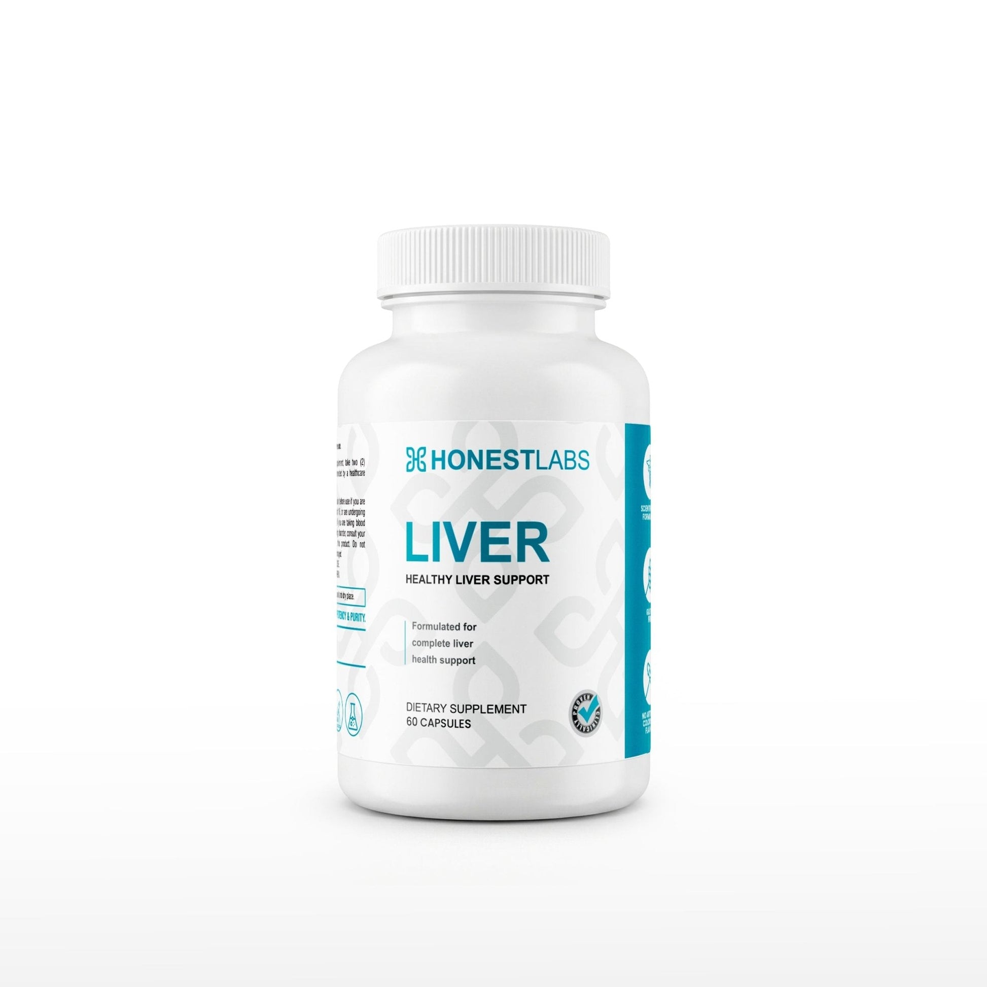 Honest Labs Healthy Liver Support supplement bottle, 60 capsules, for healthy liver function and wellness.