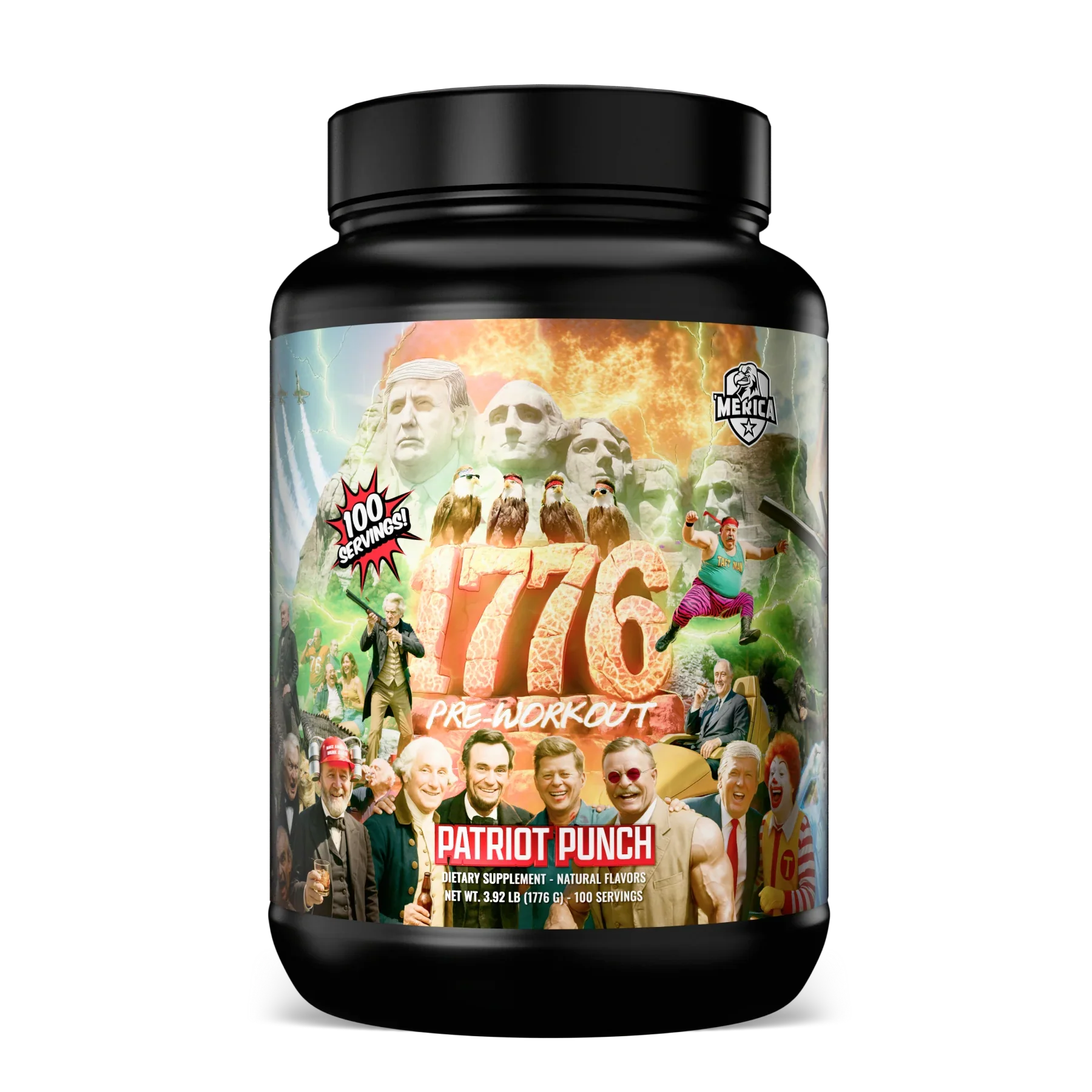 Merica Labz 1776 - Biggest Pre Workout with Patriot Punch flavor and 100 servings, designed for intense workouts.