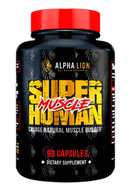 Alpha Lion SuperHuman Muscle supplement bottle with 90 capsules for natural muscle building and performance enhancement.