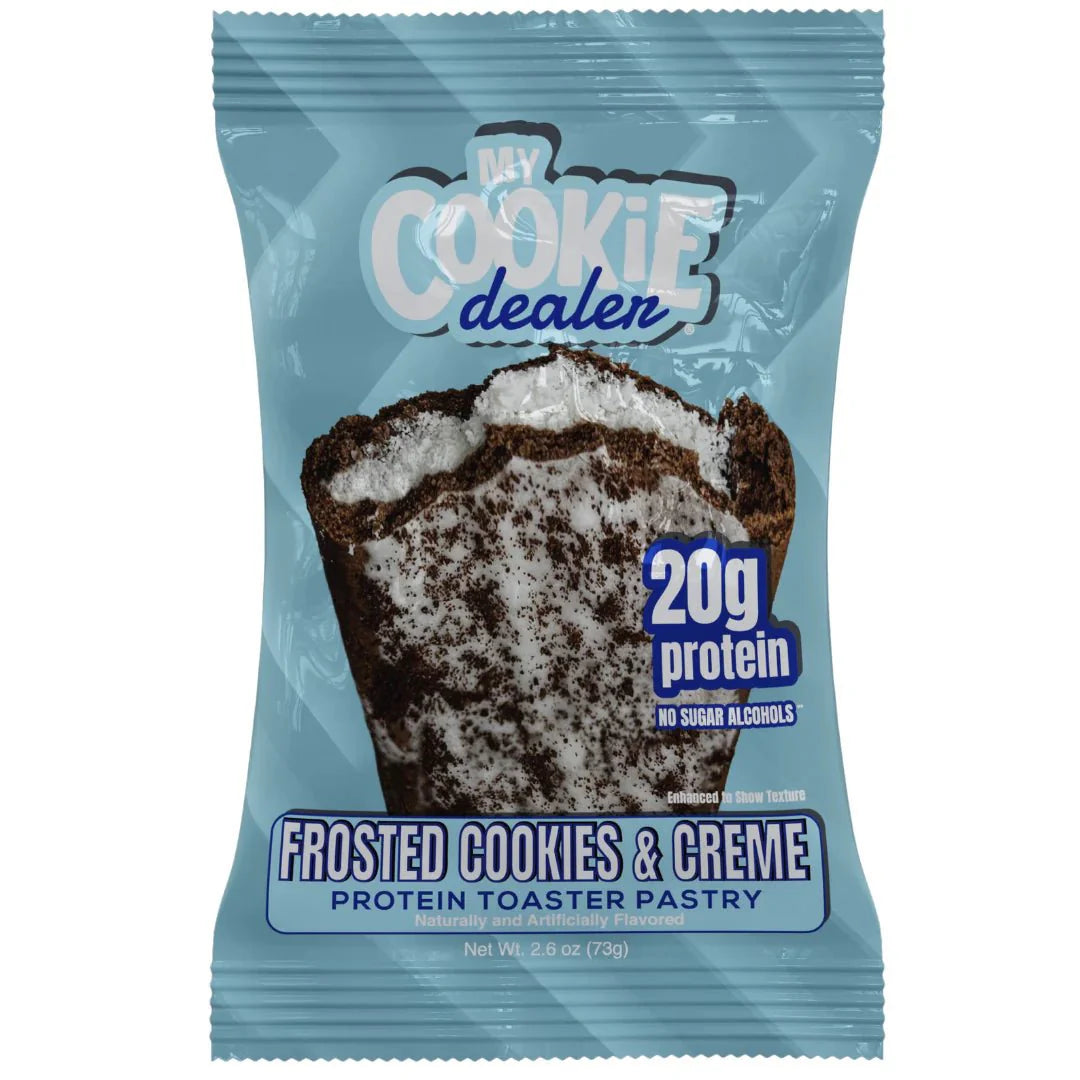 My Cookie Dealer 20g Protein Pastry in frosted cookies and creme flavor, high-protein snack for sweet cravings.