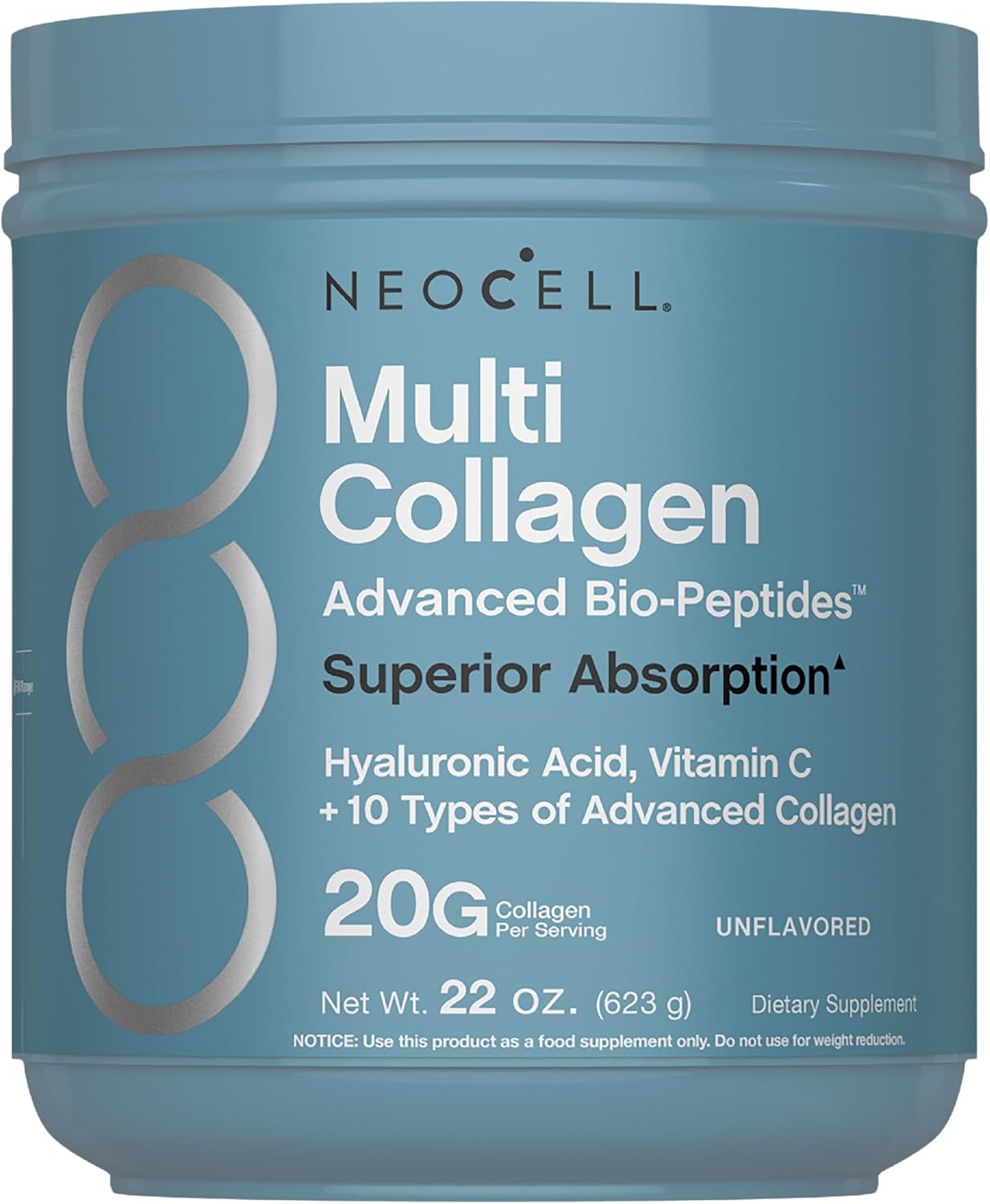 Neocell Multi Collagen Bio- Peptides 22 oz container featuring advanced collagen formula for superior absorption.