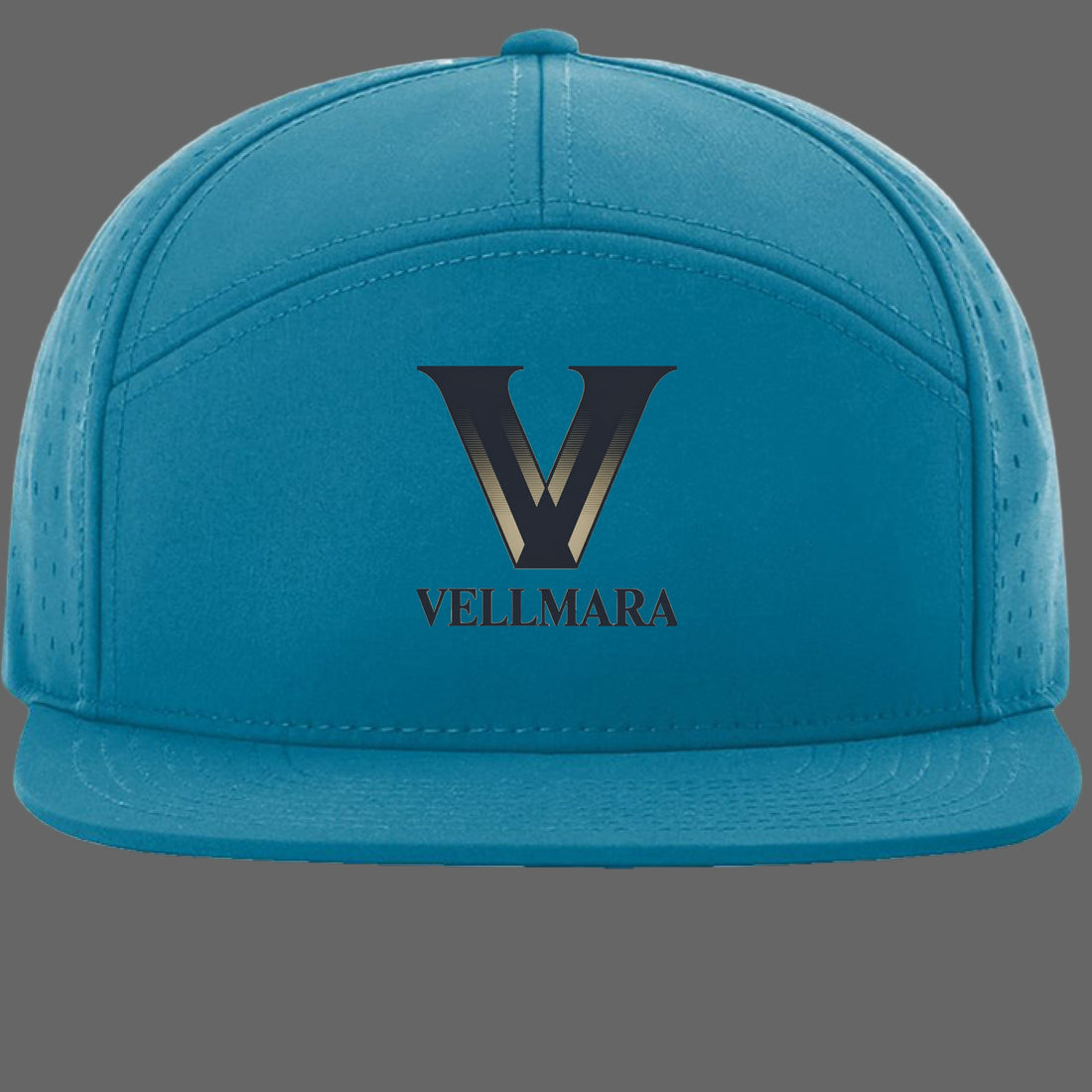 Richardson Cannon Cap By Vellmara in blue with perforated panels and logo design.